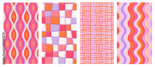vertical set of wavy pattern organic groovy weird pattern pink orange squiggle purpleai