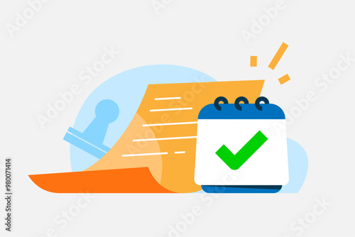 illustration of a new regulation concept, document with an approval stamp and a calendar. for implementation and approval of new policies, rules, business, legal, compliance, law, policy updates