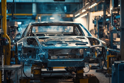 Joining car body components in a factory assembly area