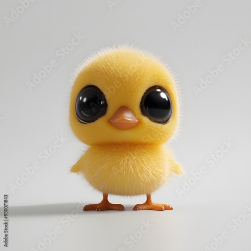 39. "Design a 3D model of a tiny duckling with big, expressive eyes, set against a smooth white background.