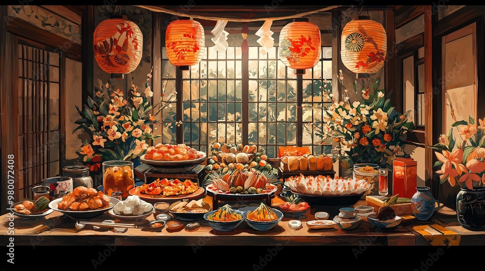 Traditional Japanese Meal Celebration Setting Traditional Japanese Meal Celebration Setting