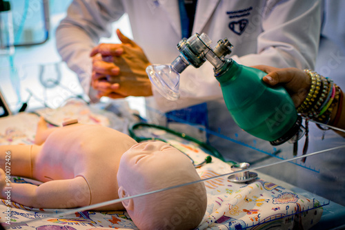 A special mannequin designed for training specialists in the care and resuscitation of newborn babies.