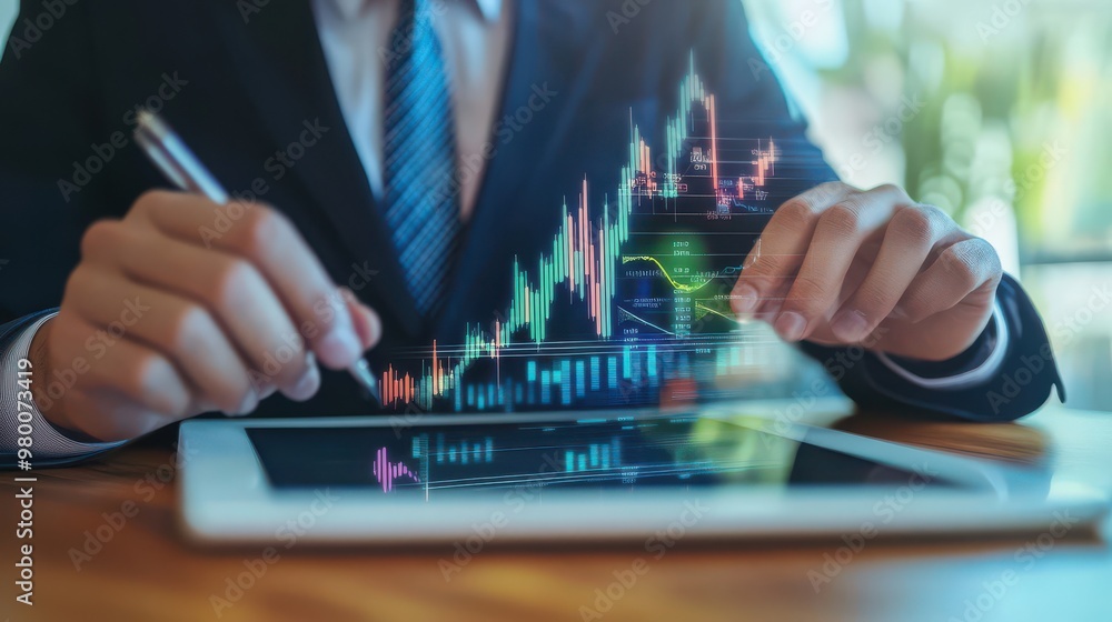 Businessman analyzing financial graphs on a digital tablet Businessman analyzing financial graphs on a digital tablet