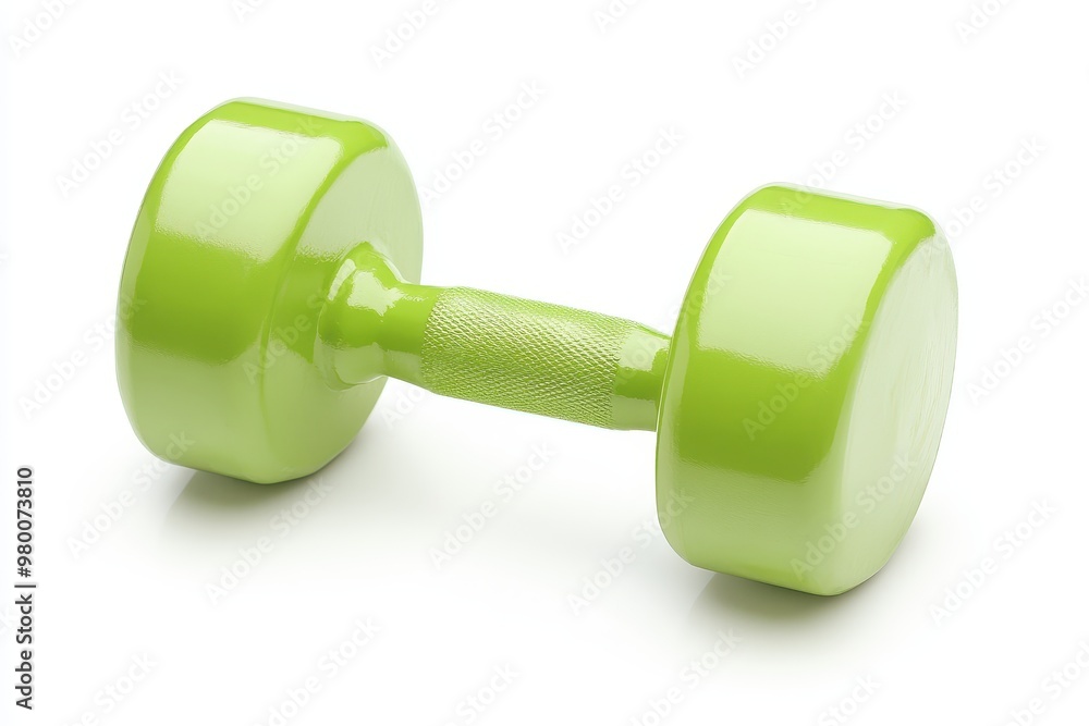 Lonely green dumbbell on a white backdrop Lonely green dumbbell on a white backdrop