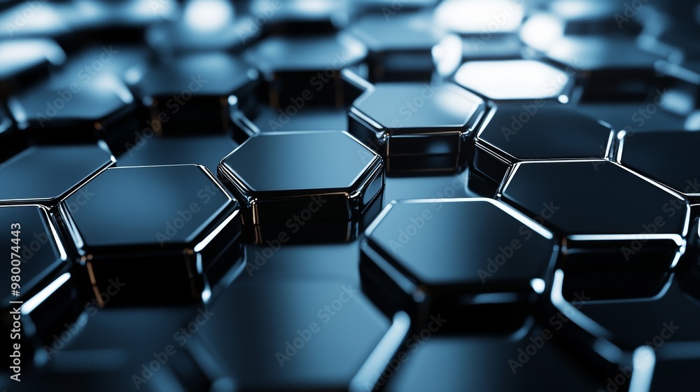 Chrome textures on interwoven hexagonal patterns, side view, showcasing high contrast lighting and reflections, futuristic tone, Monochromatic Color Scheme Chrome textures on interwoven hexagonal patterns, side view, showcasing high contrast lighting and reflections, futuristic tone, Monochromatic Color Scheme