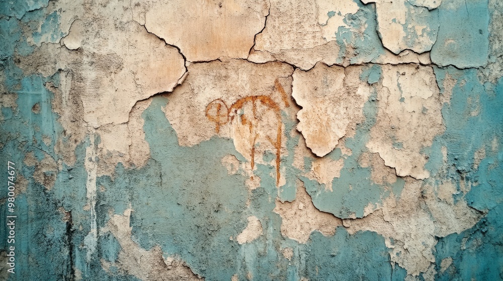 Cracked and stained concrete wall with faded graffiti, subtle chips and textures, urban street style, side view, showcasing urban imperfection, edgy tone, Tetradic color scheme Cracked and stained concrete wall with faded graffiti, subtle chips and textures, urban street style, side view, showcasing urban imperfection, edgy tone, Tetradic color scheme