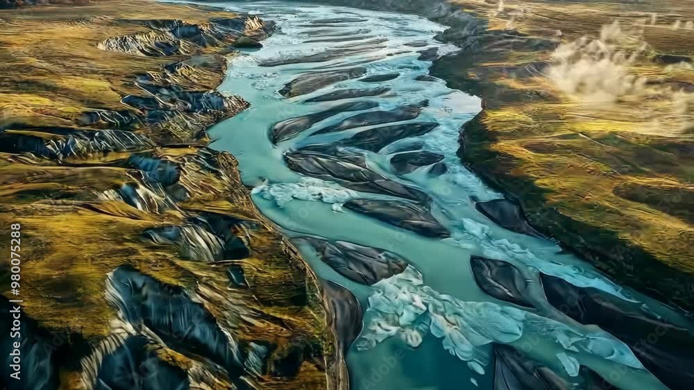 Exploring the breathtaking glacial river landscape of Iceland's Highlands at sunset Exploring the breathtaking glacial river landscape of Iceland's Highlands at sunset
