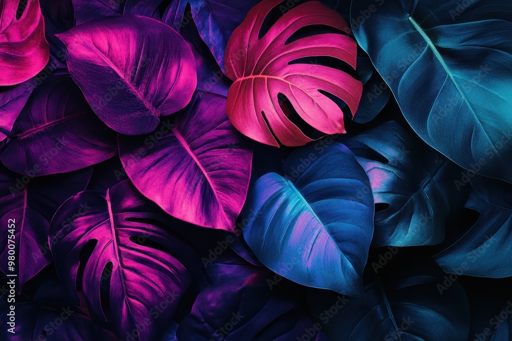 Neon tropical leaf arrangement Nature theme Neon tropical leaf arrangement Nature theme