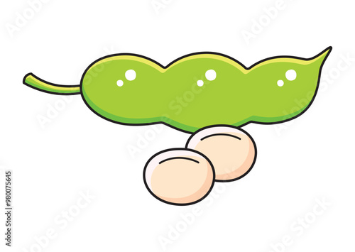 Green soybean pod and soy beans isolated vector illustration