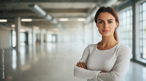 Businesswoman standing confidently in an empty office space Free Download Businesswoman standing confidently in an empty office space - GFXLoad
