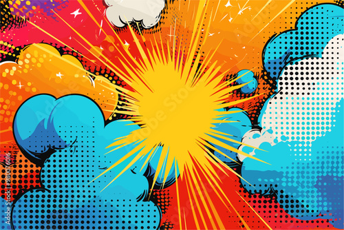 Colorful backgorund with pop art style with comic bubbles and dots