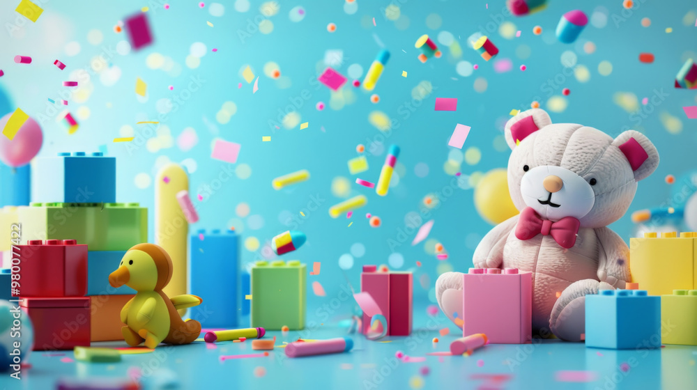 Playful Children's Day Celebration with Teddy Bear and Toy Blocks Playful Children's Day Celebration with Teddy Bear and Toy Blocks