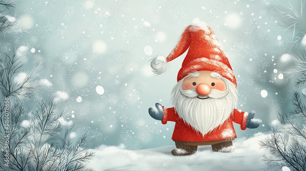 Happy Christmas Gnome in Snowy Forest Happy Christmas Gnome in Snowy Forest