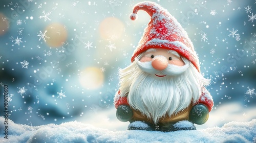 Happy Christmas Gnome in Snowy Scene