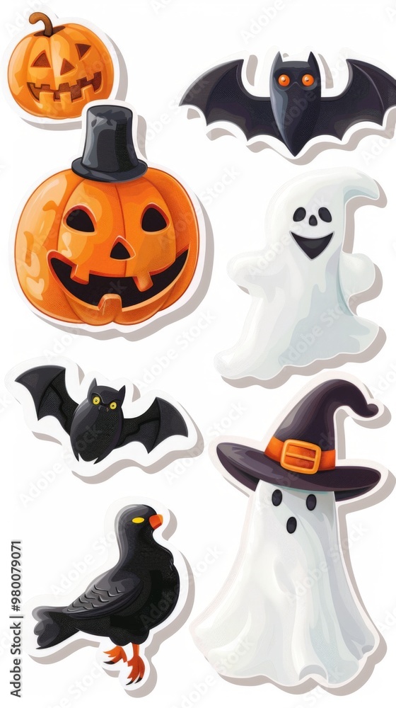 Halloween Icons with Pumpkins, Ghosts, and Bats Halloween Icons with Pumpkins, Ghosts, and Bats
