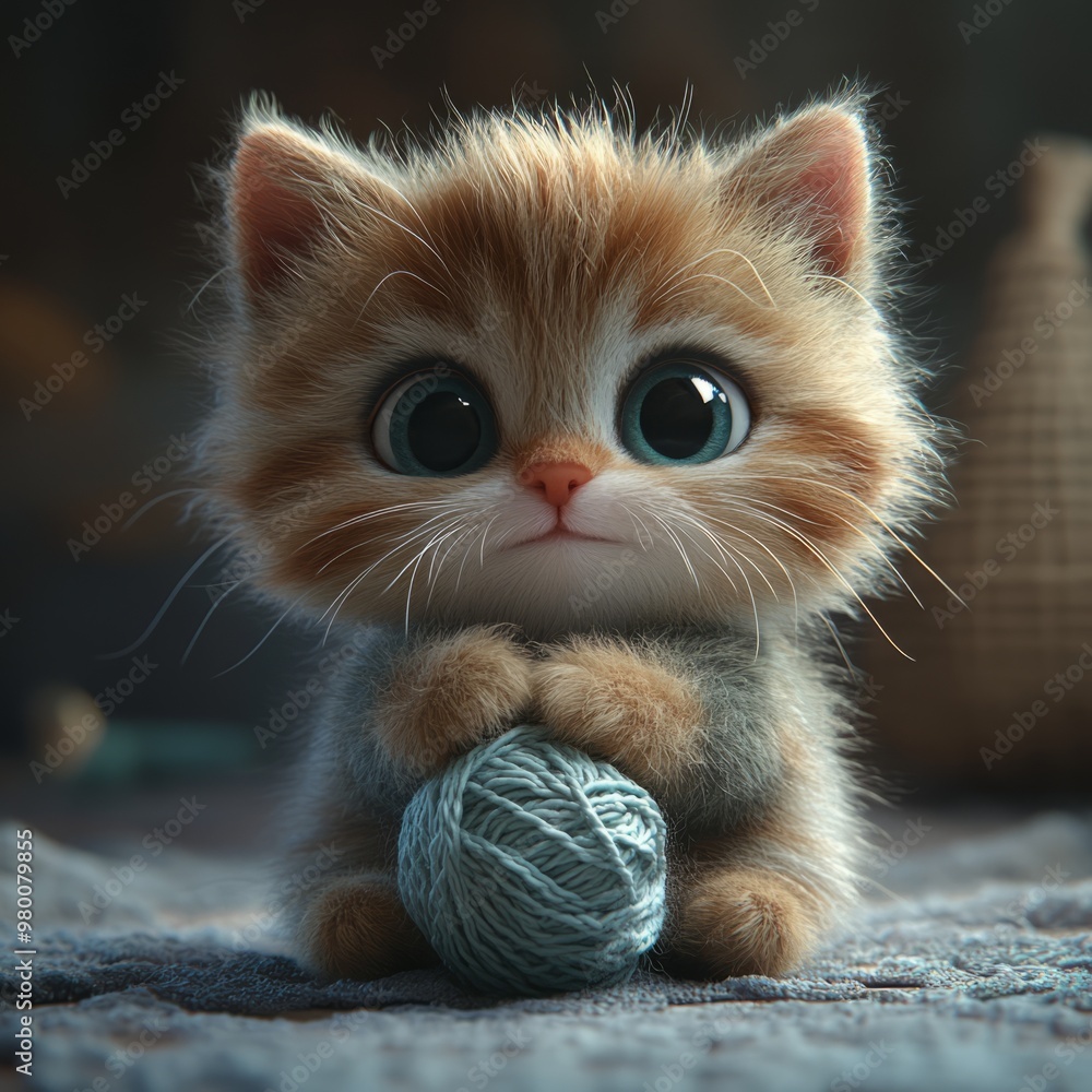 Obraz premium Adorable Kitten Playing with Yarn