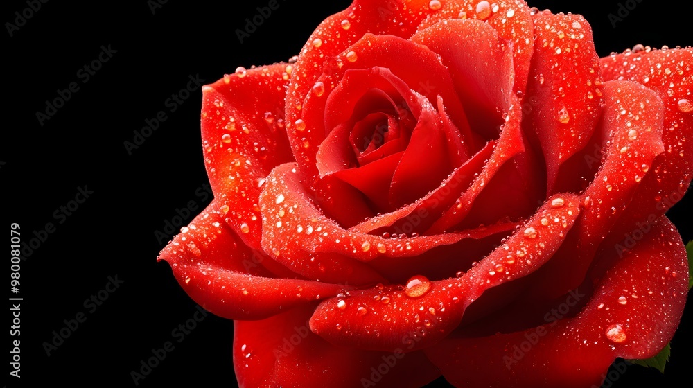 Detailed macro shot of a red rose in full bloom, dew-covered petals showcasing velvety texture, perfect for luxury-themed backgrounds, isolated on white Detailed macro shot of a red rose in full bloom, dew-covered petals showcasing velvety texture, perfect for luxury-themed backgrounds, isolated on white