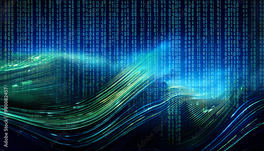 Fototapeta premium Abstract binary code wave background image blue green tones