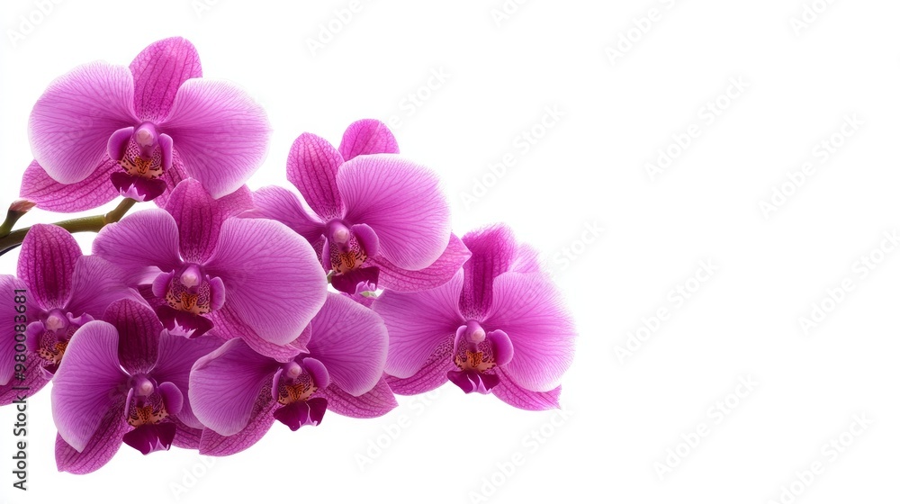 Obraz premium Sophisticated purple orchid flower, isolated on solid white background, premium and elegant, ideal for high-end products.