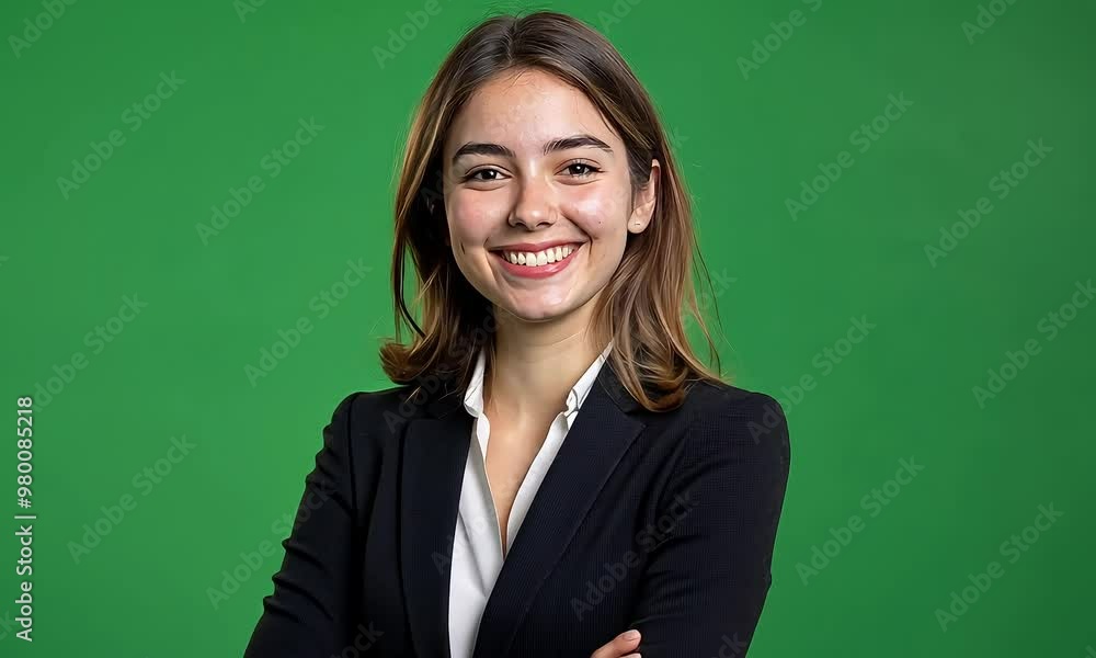 Confident businesswoman smiling with arms crossed with ai generated.
Confident businesswoman smiling with arms crossed with ai generated.