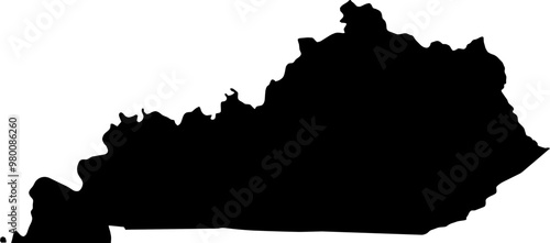 Contour map of the state of Kentucky, USA. Vector graphic illustration on a transparent background with black region borders