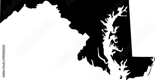Contour map of the state of Maryland, USA. Vector graphic illustration on a transparent background with black region borders