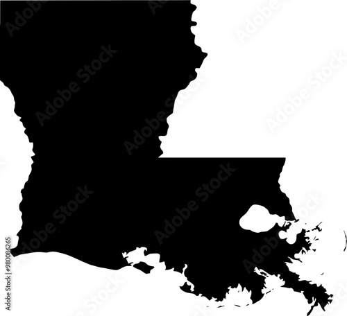 Contour map of the state of Louisiana, USA. Vector graphic illustration on a transparent background with black region borders