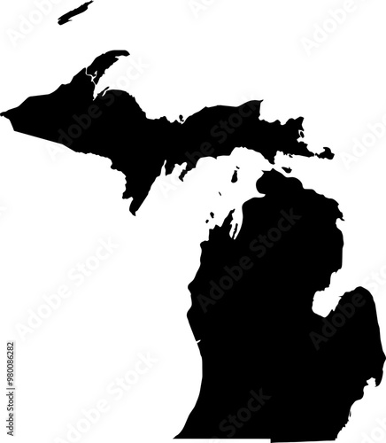 Contour map of the state of Michigan, USA. Vector graphic illustration on a transparent background with black region borders