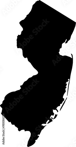 Contour map of the state of New Jersey, USA. Vector graphic illustration on a transparent background with black region borders