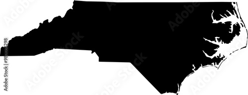 Contour map of the state of North Carolina, USA. Vector graphic illustration on a transparent background with black region borders