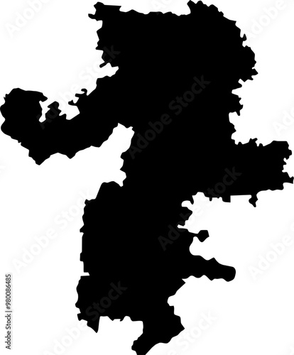 Contour map of the region of Chelyabinsk, Russia. Vector graphic illustration on a transparent background with black region borders