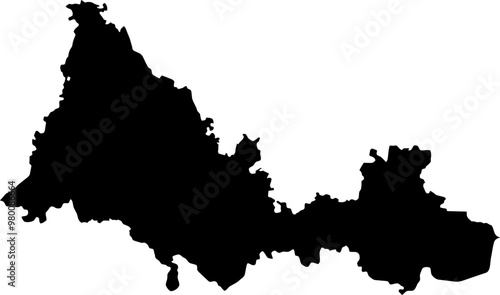 Contour map of the region of Orenburg, Russia. Vector graphic illustration on a transparent background with black region borders