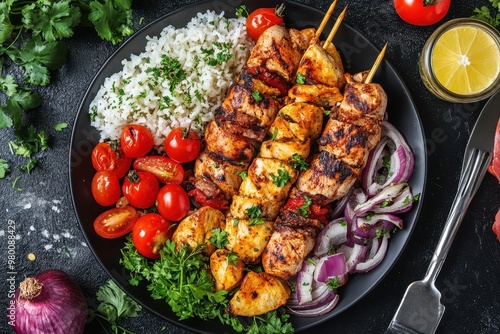 Top view of chicken doner kebab plate