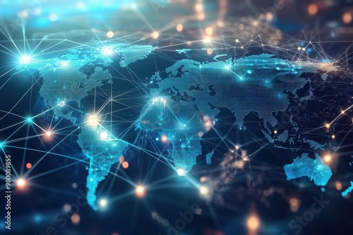 Visual representation of global connections with a processing circle illustrating technology and digital interfaces