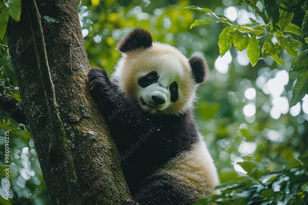 Fototapeta premium Adorable Panda in a Lush Forest