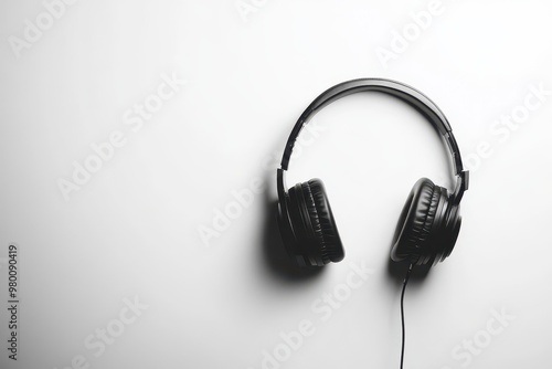 Wired headphones alone on a white backdrop