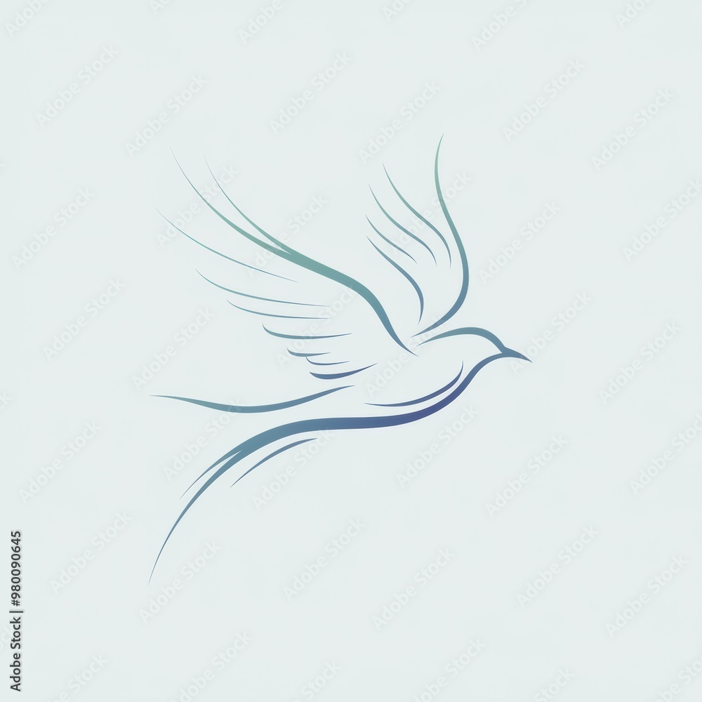 Bird in Flight Minimalist Art: Freedom Concept Illustration with Blue Gradient Bird in Flight Minimalist Art: Freedom Concept Illustration with Blue Gradient
