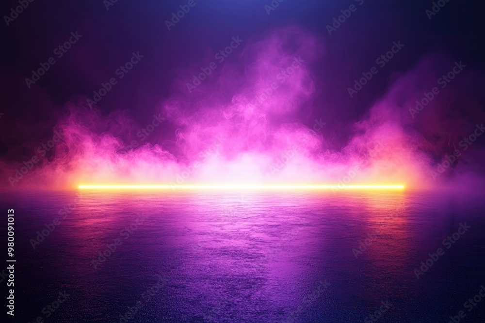 Neon Light Reflecting on a Purple Water Surface with Smoke Neon Light Reflecting on a Purple Water Surface with Smoke