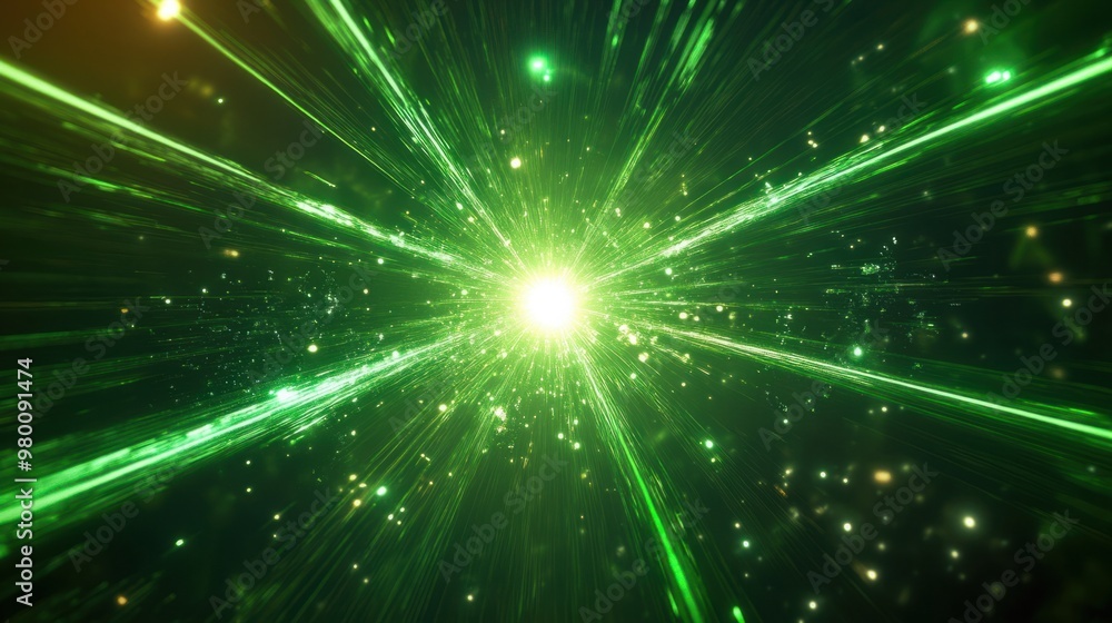 A burst of green light shining from the center, casting vibrant beams in all directions for a sci-fi look. A burst of green light shining from the center, casting vibrant beams in all directions for a sci-fi look.