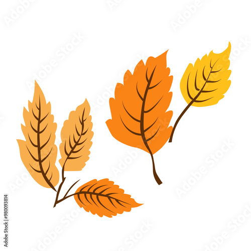 Vector autumn yellow dry birch leaves. Flat illustration with brown plants for design