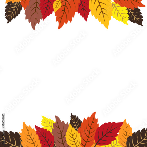 Vector isolated square frame of yellow dry autumn leaves. Border for text. Flat clipart for design