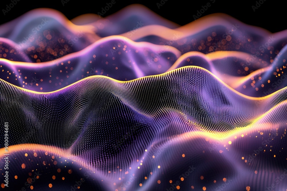 Abstract Wavy Surface with Glowing Points and Bokeh Abstract Wavy Surface with Glowing Points and Bokeh