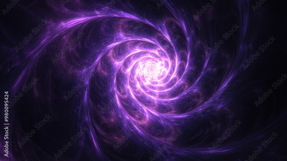 A spiral of glowing violet light hovering in the center of a dark background, creating a hypnotic and calming effect. A spiral of glowing violet light hovering in the center of a dark background, creating a hypnotic and calming effect.