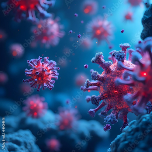 A microscopic view of a human immune system fighting with virus, bacteria