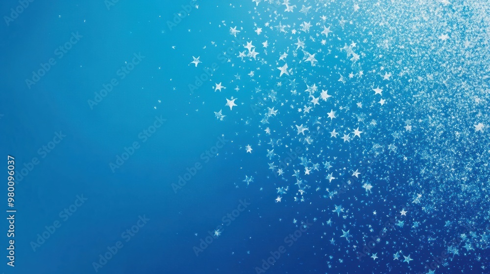 A vivid ocean blue background with small, scattered star-like shapes in the upper half. A vivid ocean blue background with small, scattered star-like shapes in the upper half.