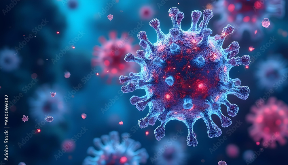 A microscopic view of a human immune system fighting with virus, bacteria A microscopic view of a human immune system fighting with virus, bacteria
