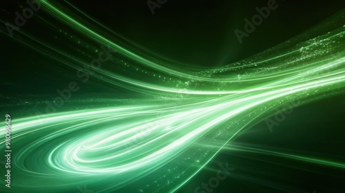 Soft green light trails swirling across the frame  leaving a glowing path against a dark backdrop.