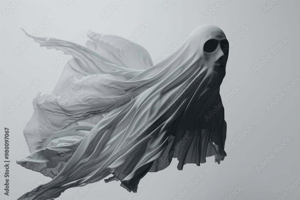 Ethereal ghost floating on a misty night under moonlight Ethereal ghost floating on a misty night under moonlight