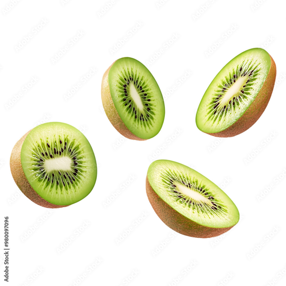 Kiwi slices flying on transparent background Kiwi slices flying on transparent background