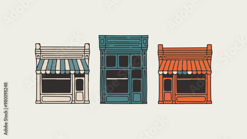 Stylized Vector Shopfronts in Multi-color Design